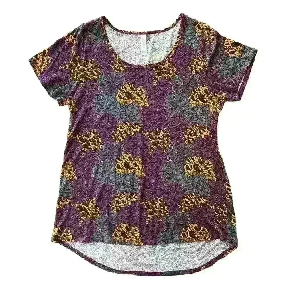 LuLaRoe Classic T Shirt Size Large Purple Yellow Blue Multicolor